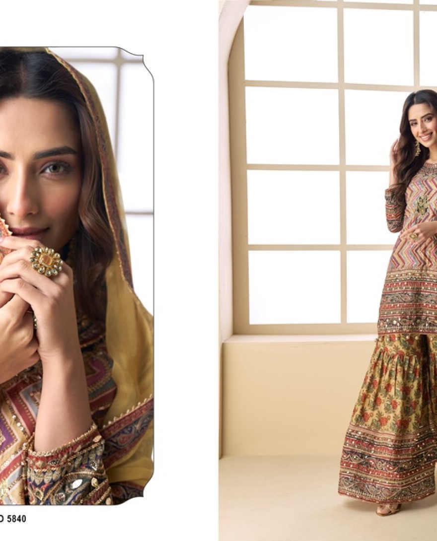 5840 - Autumn Bloom: The Earthy Elegance sharara Set